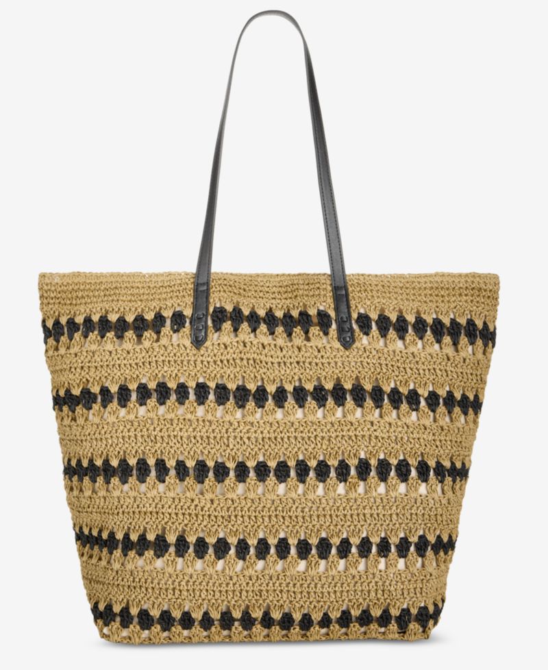 Geometric Straw Slouchy Tote Bag