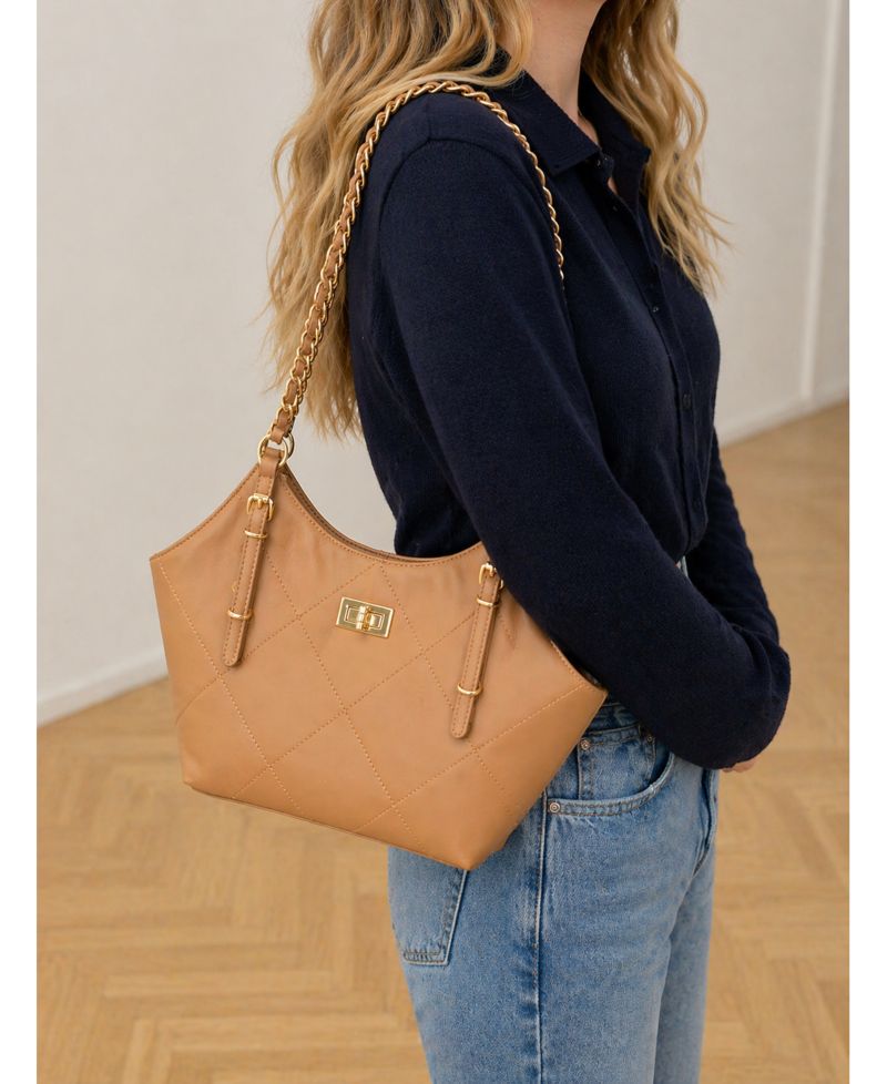 Luxea Quilted Chain Shoulder Bag Small Leather Handbag with Gold Chain Strap