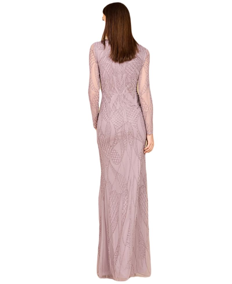 Women's V Neck Beaded Long Sleeve Dress
