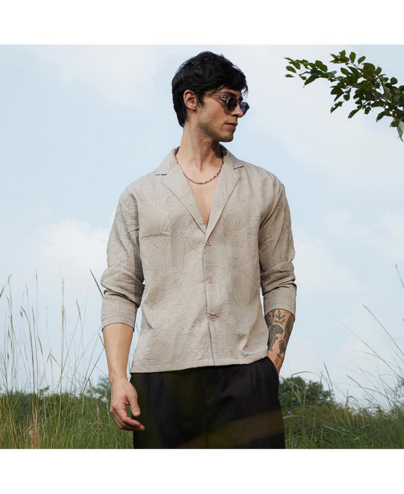 Men's Ecru Beige Wrinked Korean Oversized Shirt