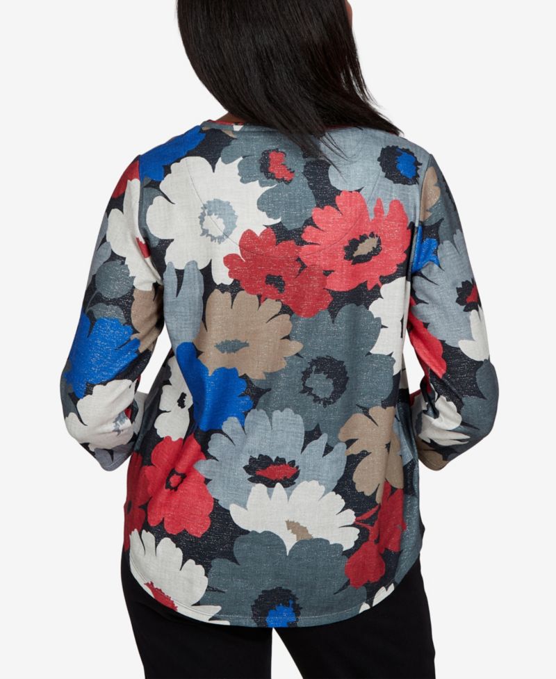 Women's Floral V-Neck 3/4-Sleeve Blouse
