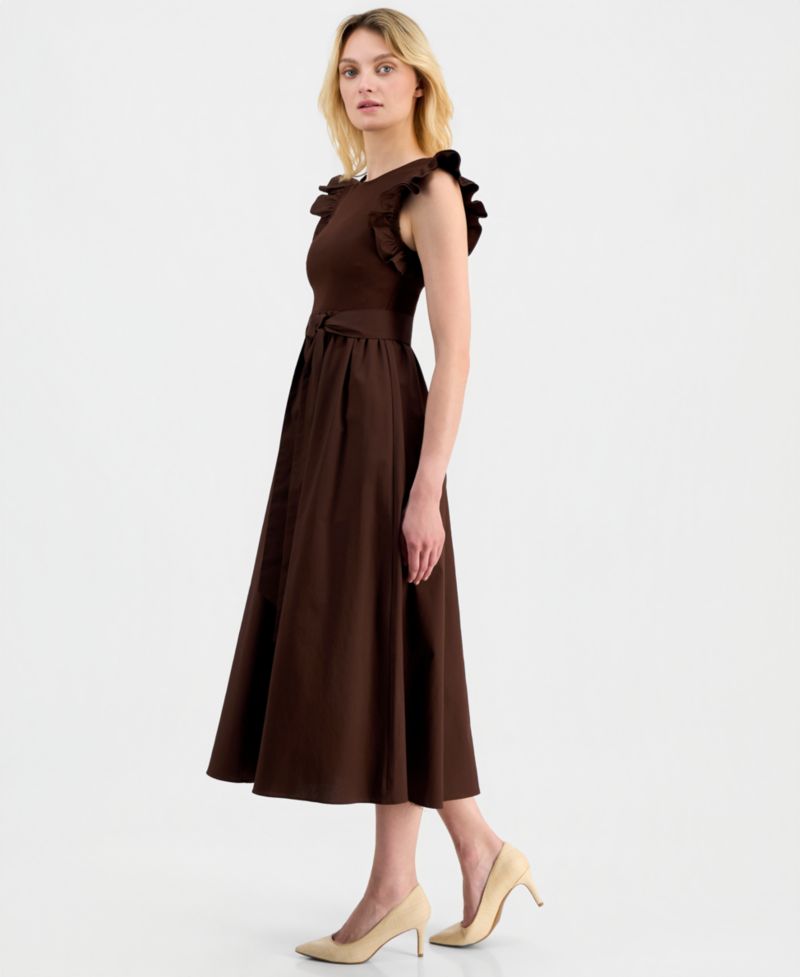 Women's Mixed Knit Woven Midi Dress