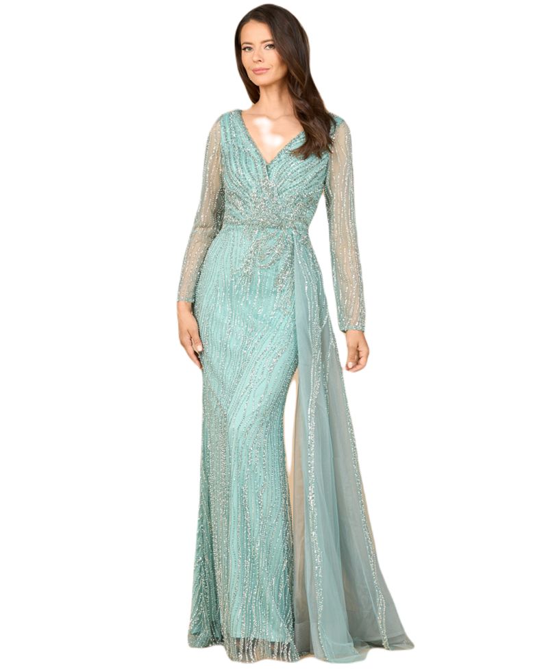 Women's Long Sleeve Gown with Overskirt and High Neck