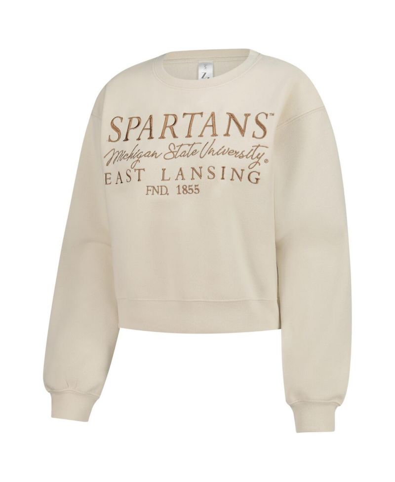 Women's Sand Michigan State Spartans Cropped Crewneck Sweatshirt