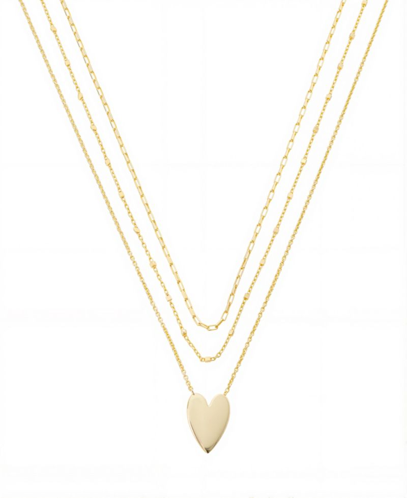 Gold Heart, Beads Chain Paperclip Necklaces Set