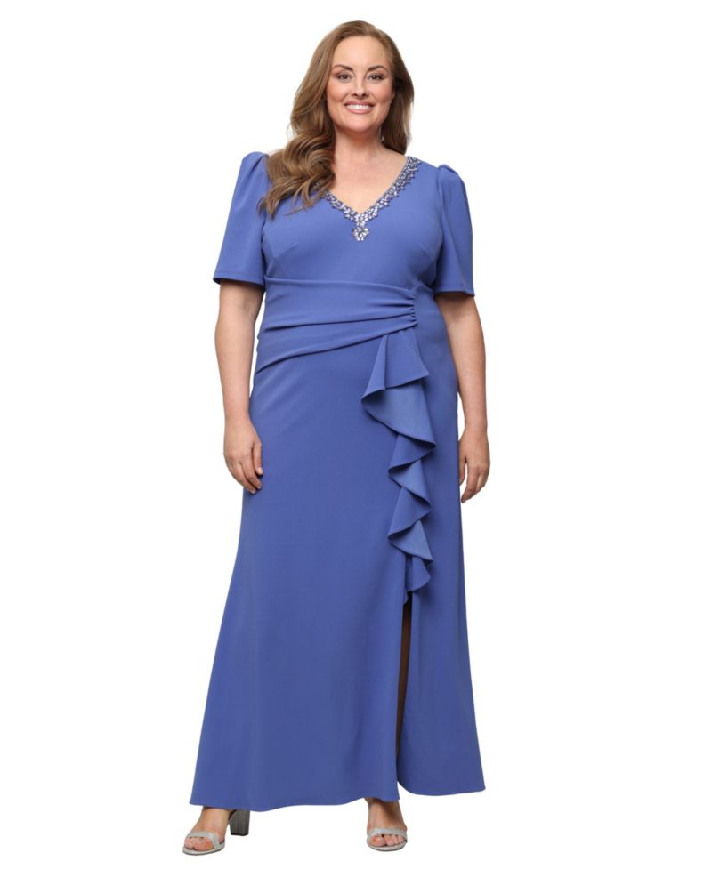 Plus Embellished V-Neck Ball Gown