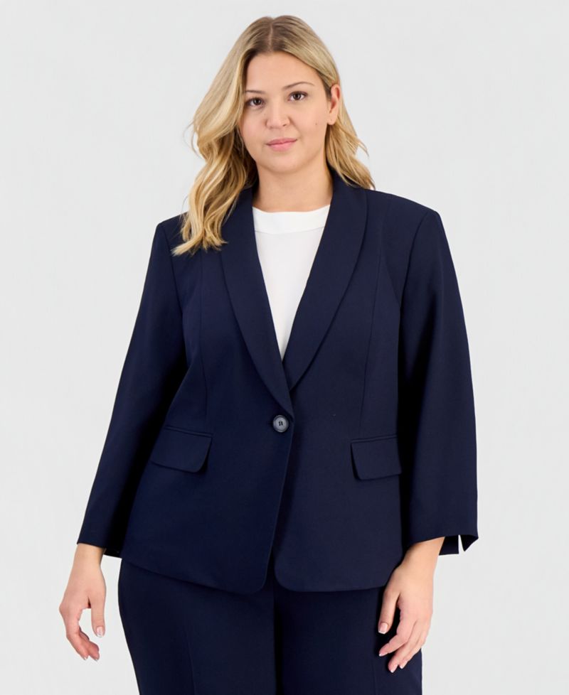 Plus Size One-Button 3/4-Sleeve 2 Piece Pantsuit