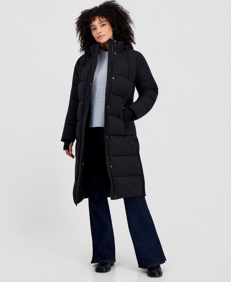 Michael Kors Women's Hooded Drawstring Quilted Maxi Puffer Coat
