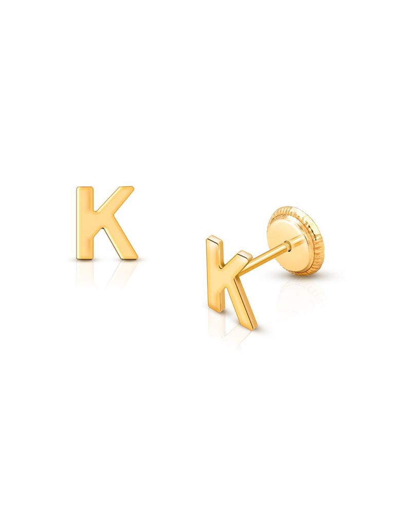 14K Gold Initial Stud Screw Back Earrings