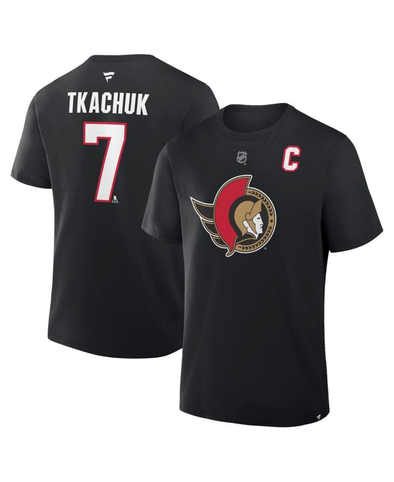 Men's Brady Tkachuk Black Ottawa Senators Authentic Stack Name & Number T-Shirt
