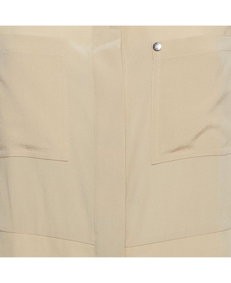 Women's Beige Silk Buttoned A-Line Sleeveless Shirt Blouse