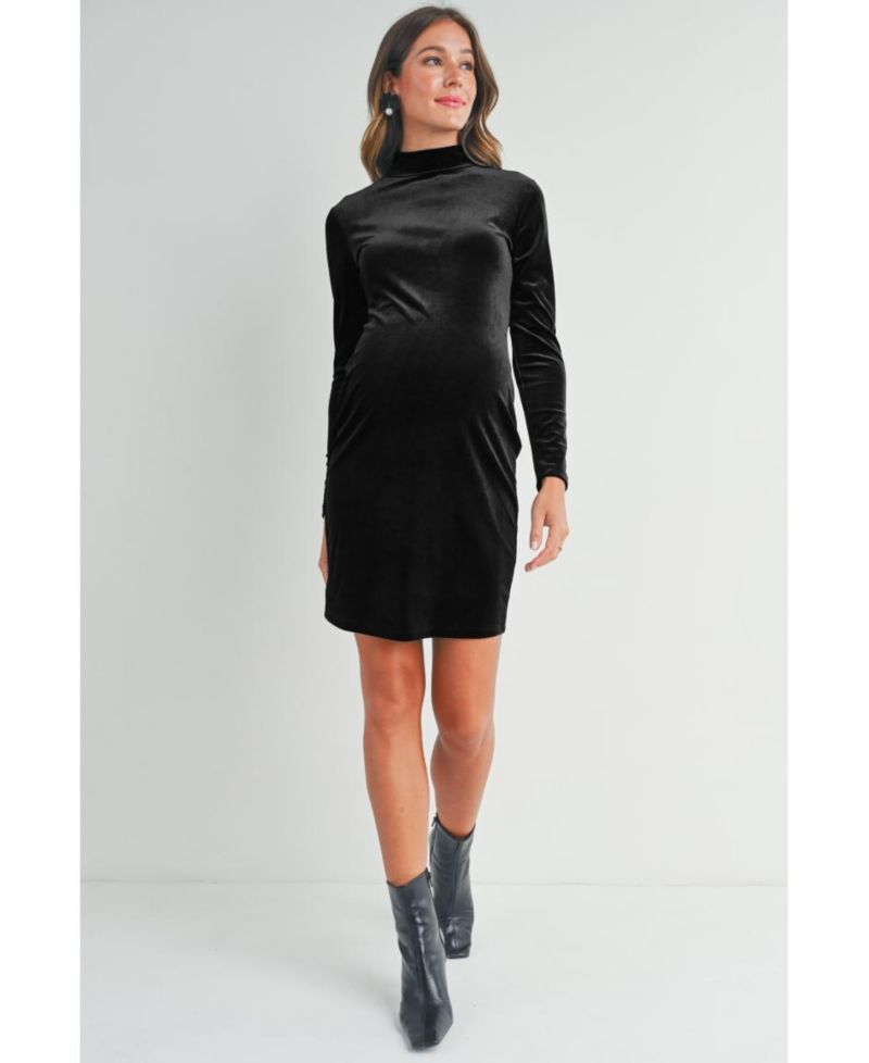 Women's Velvet Long Sleeve Mock Neck Mini Dress