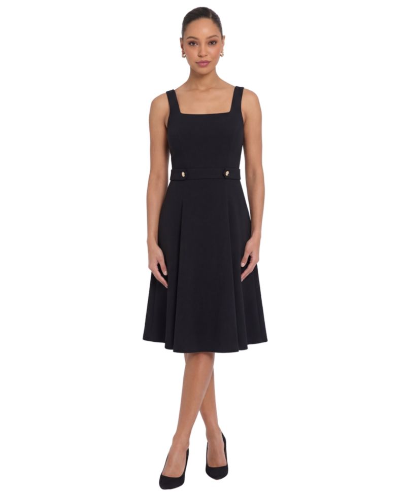 Petite Square Neck Sleeveless Scuba Crepe Midi Dress