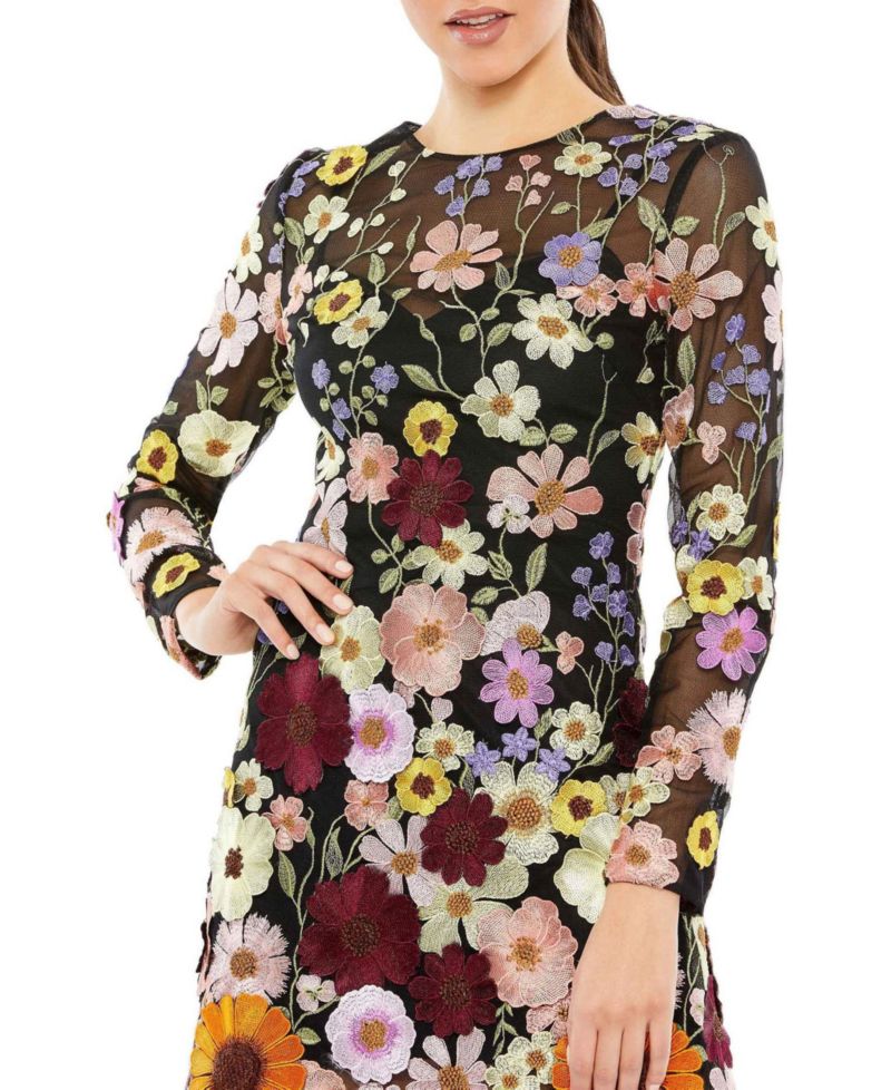 Women's Floral Embroidered Lace-Up Mini Dress