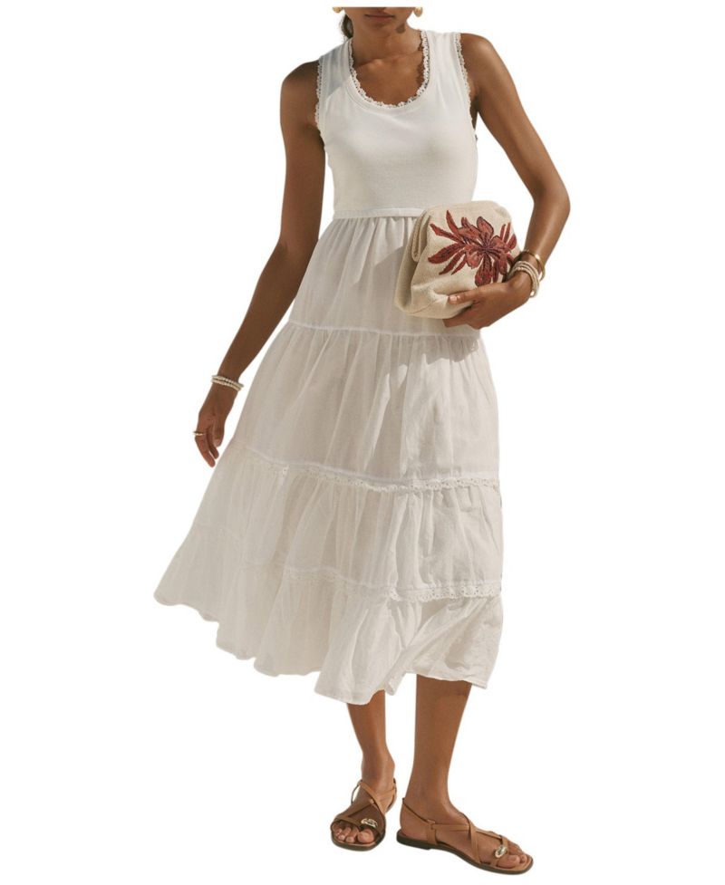 Women's Crochet Trim Tiered Sleeveless Dress