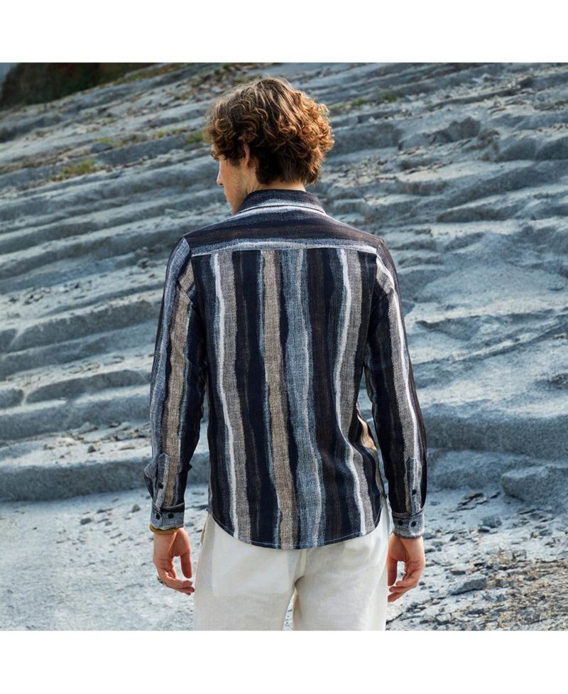 Men's Prussian Blue & Ash Brown Brushed-Stripe Shirt