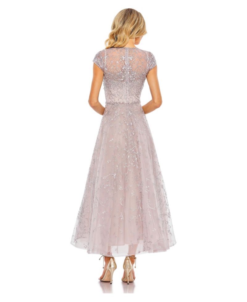 Women's Embellished High Neck Cap Sleeve A Line Dress