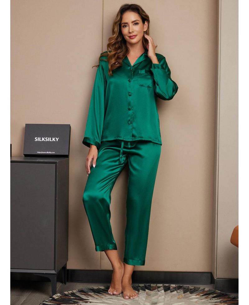 Women's Long Sleeve Button-Up Satin Pajama Set