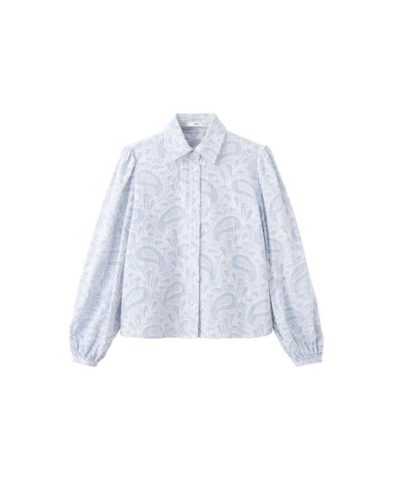 Women's Puff-Sleeve Embroidered Striped Shirt