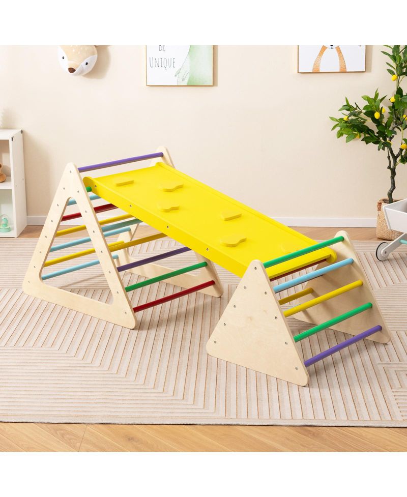 3 Piece Toddler Climbing Set with 2 Climbing Triangles and 1 Ramp