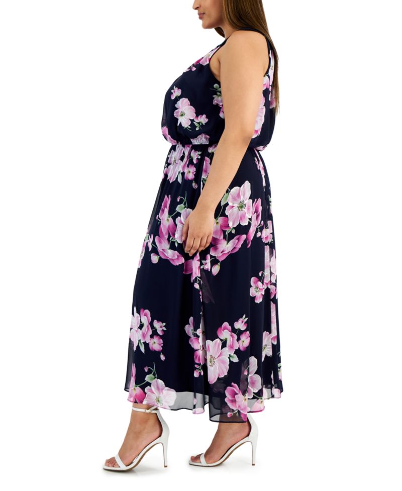 Plus Size Floral-Print Halterneck Maxi Dress