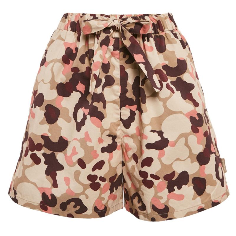 Women's Beige Camouflage Print Cotton Shorts