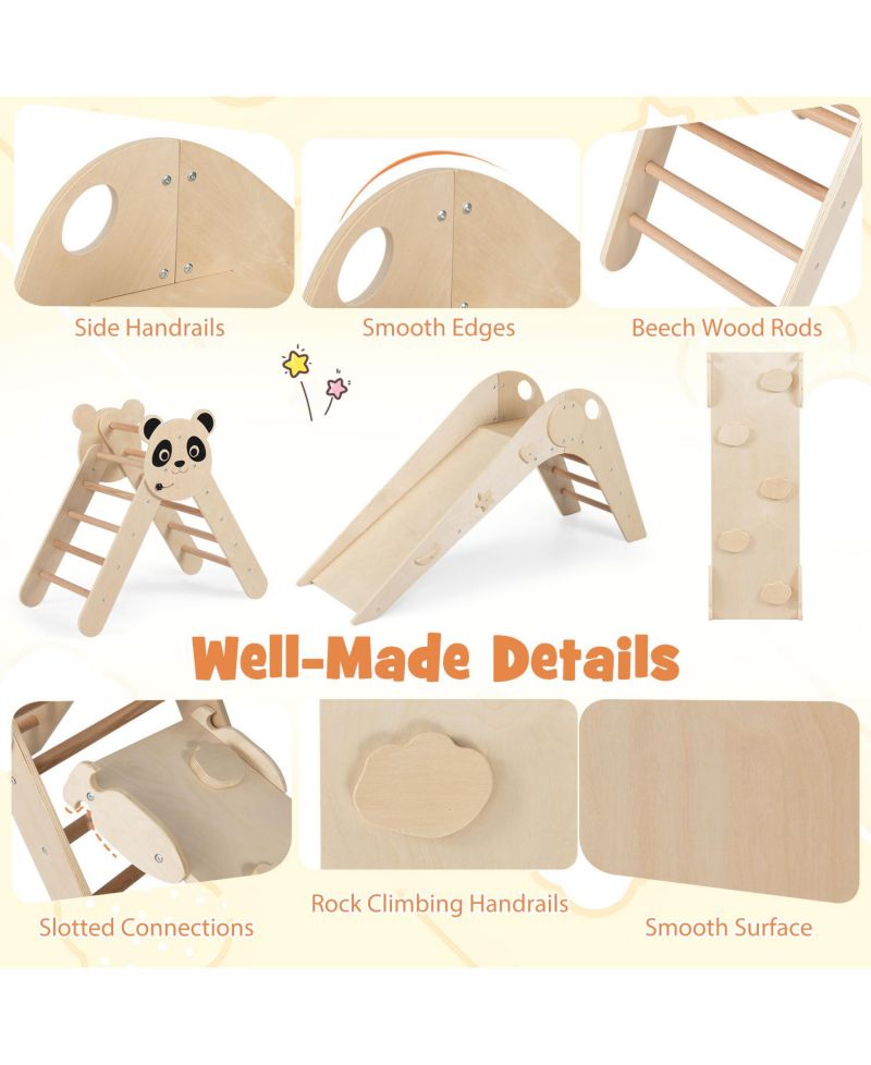 Foldable Wooden Climbing Toys Set with Panda Theme for Toddlers