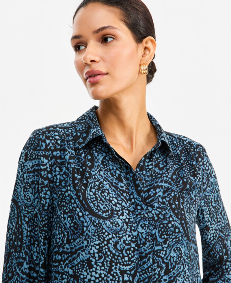 Women's Long-Sleeve Button Down Tunic Blouse