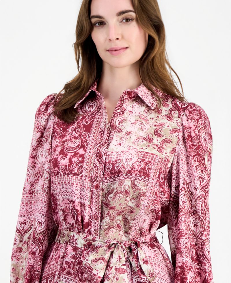 Women's Tiered Belted Shirt Dress
