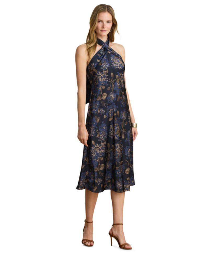 Women's Floral Tie-Neck Halter Cocktail Dress