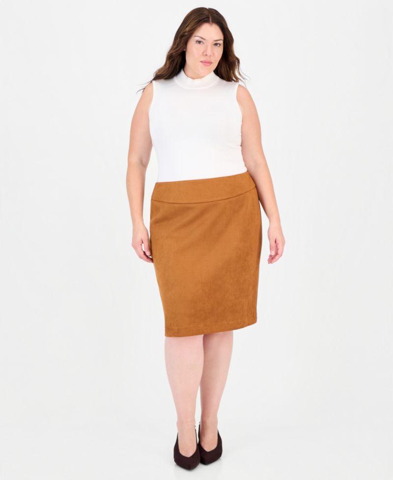 Plus Size High-Waisted Faux Suede Skirt