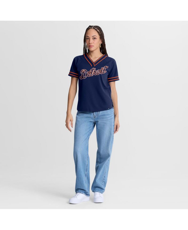 Women's Navy Detroit Tigers Diva Race Ahead Raglan V-Neck T-Shirt