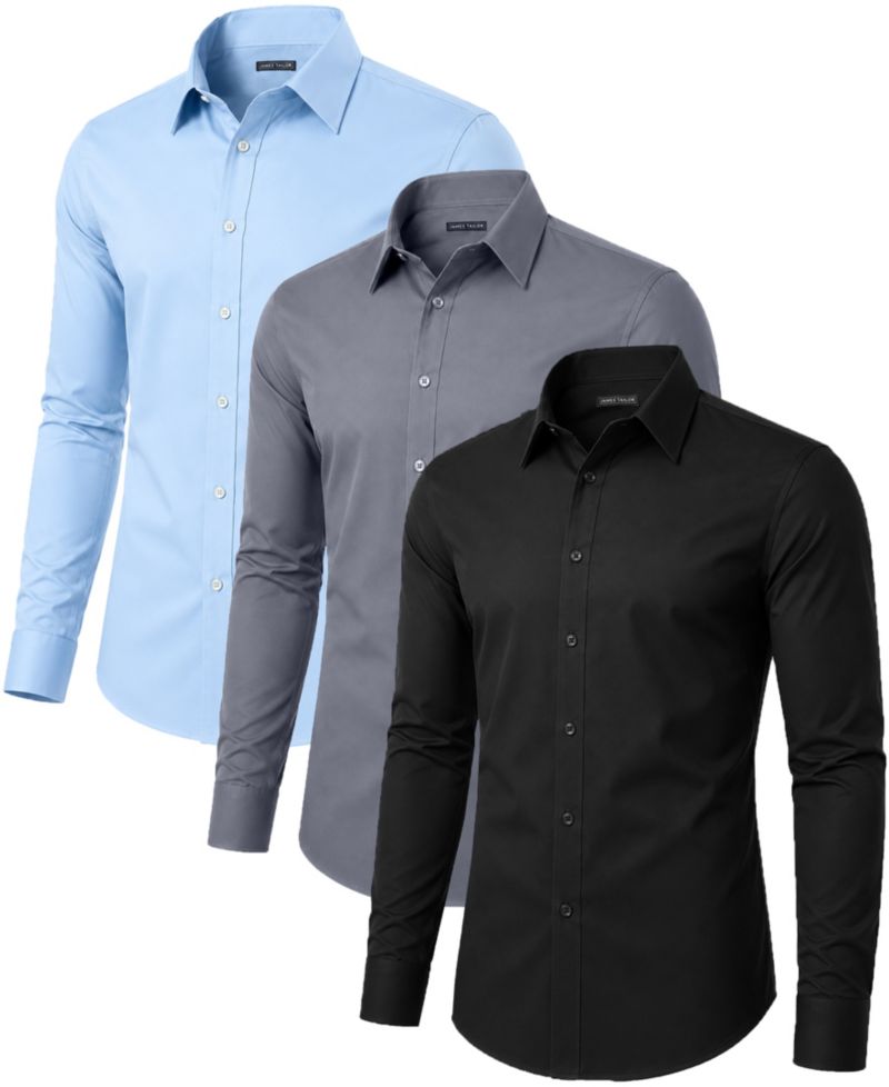 Men' Slim Fit Long Sleeve Stretch Dress Shirt-3 Pack