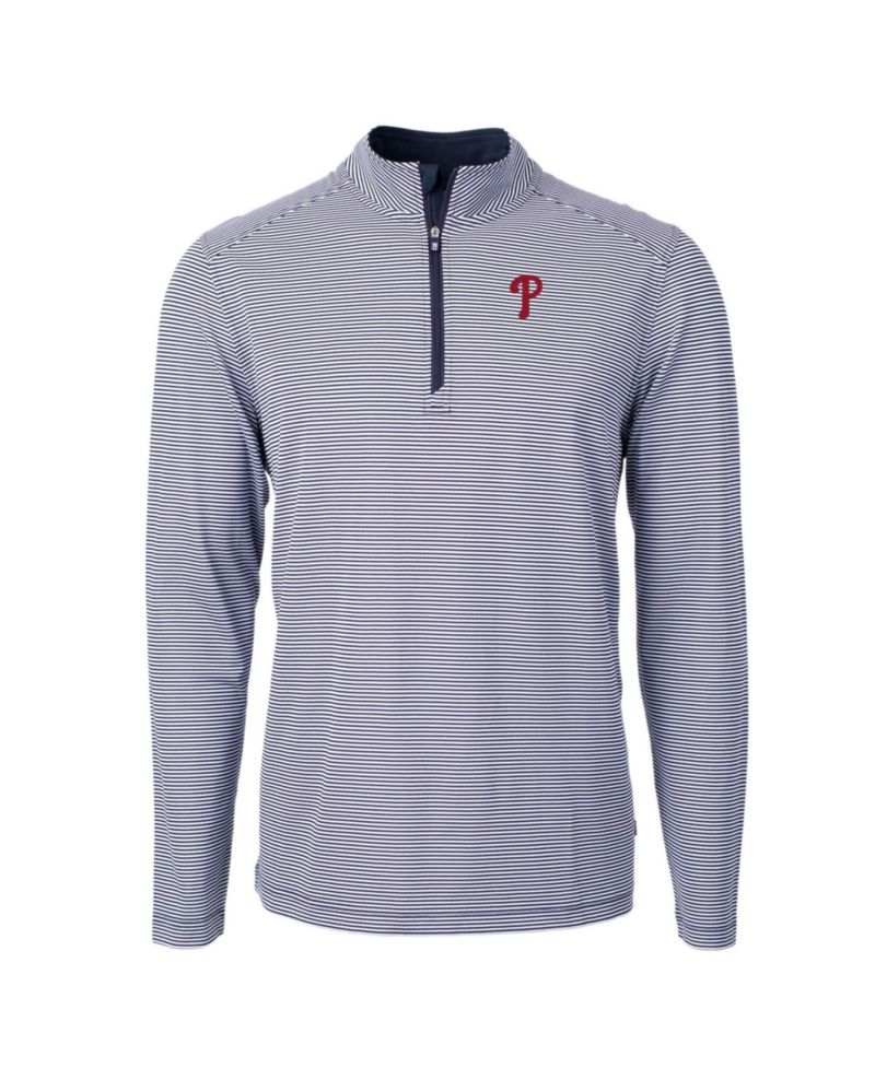 Cutter Buck Men's Navy/White Philadelphia Phillies Virtue Eco Pique Micro Stripe Quarter-Zip Pullover Sweatshirt