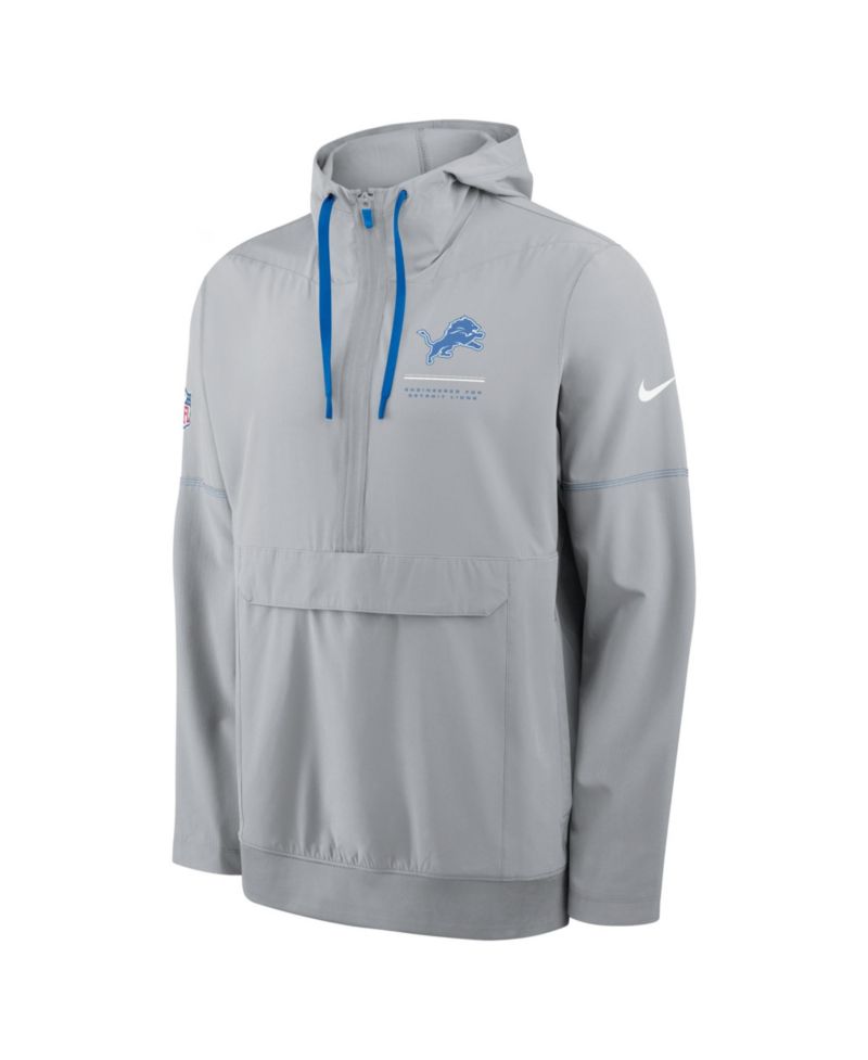 Men's Silver Detroit Lions Sideline Logo Glory Anorak Half-Zip Hoodie