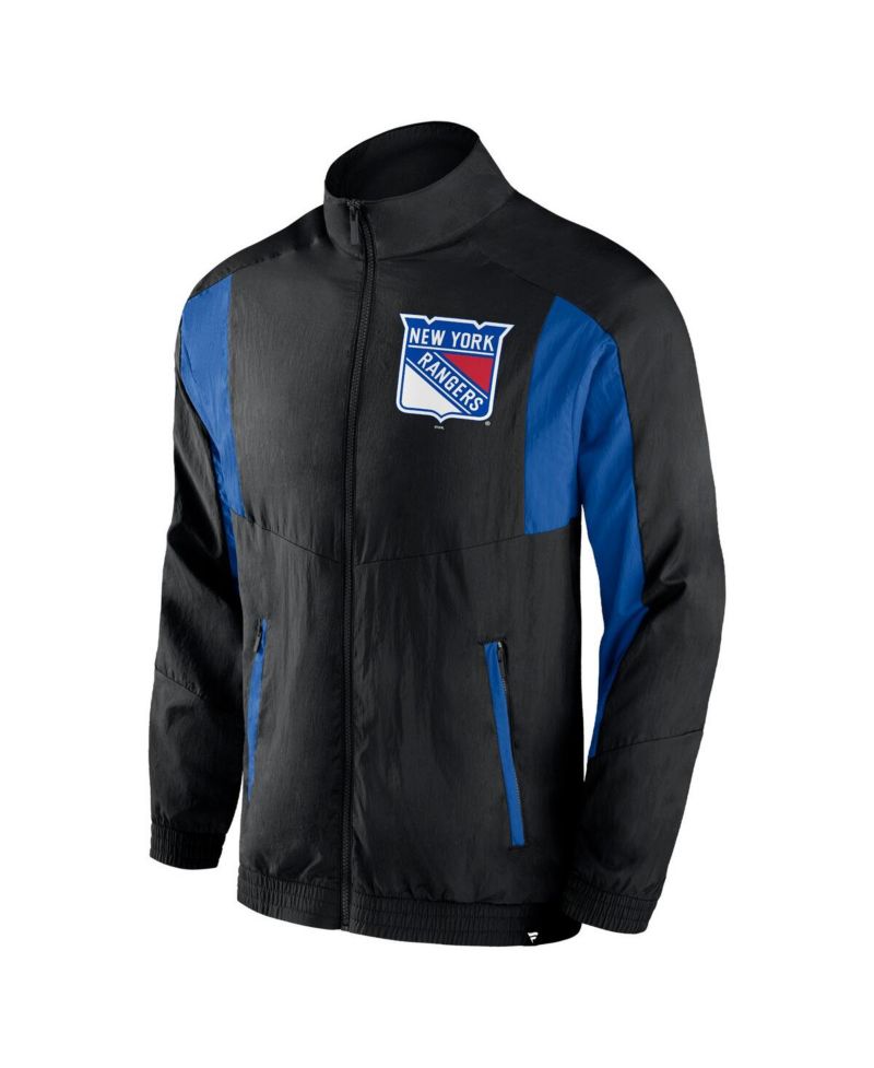 Men's Black New York Rangers Step Up Crinkle Raglan Full-Zip Windbreaker Jacket