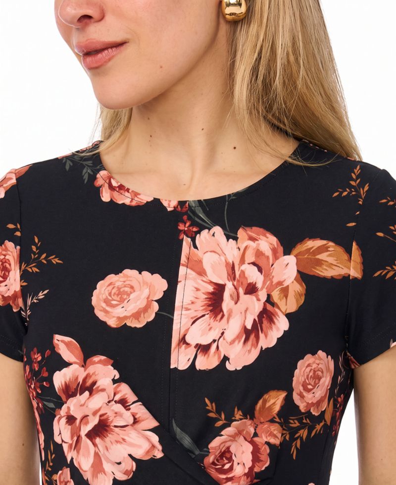 Petite Twist Waist Floral A-Line Midi Dress