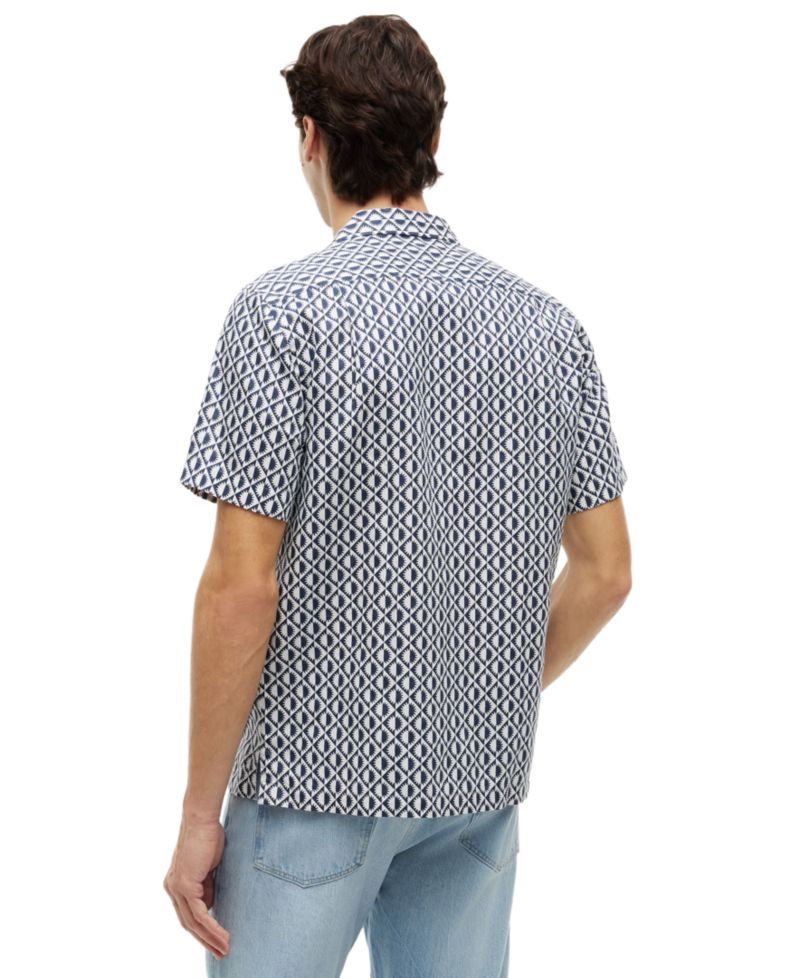Men's Linen Blend Camp Collar All-Over Print Short-Sleeve Shirt