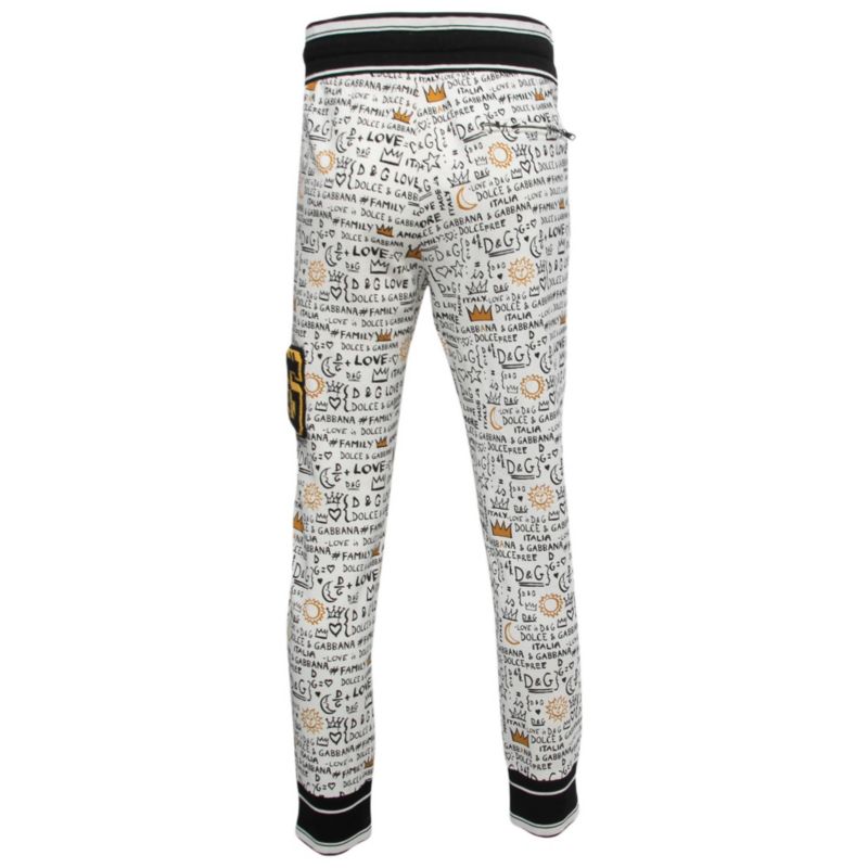 Women's White Printed Cotton Knit Joggers