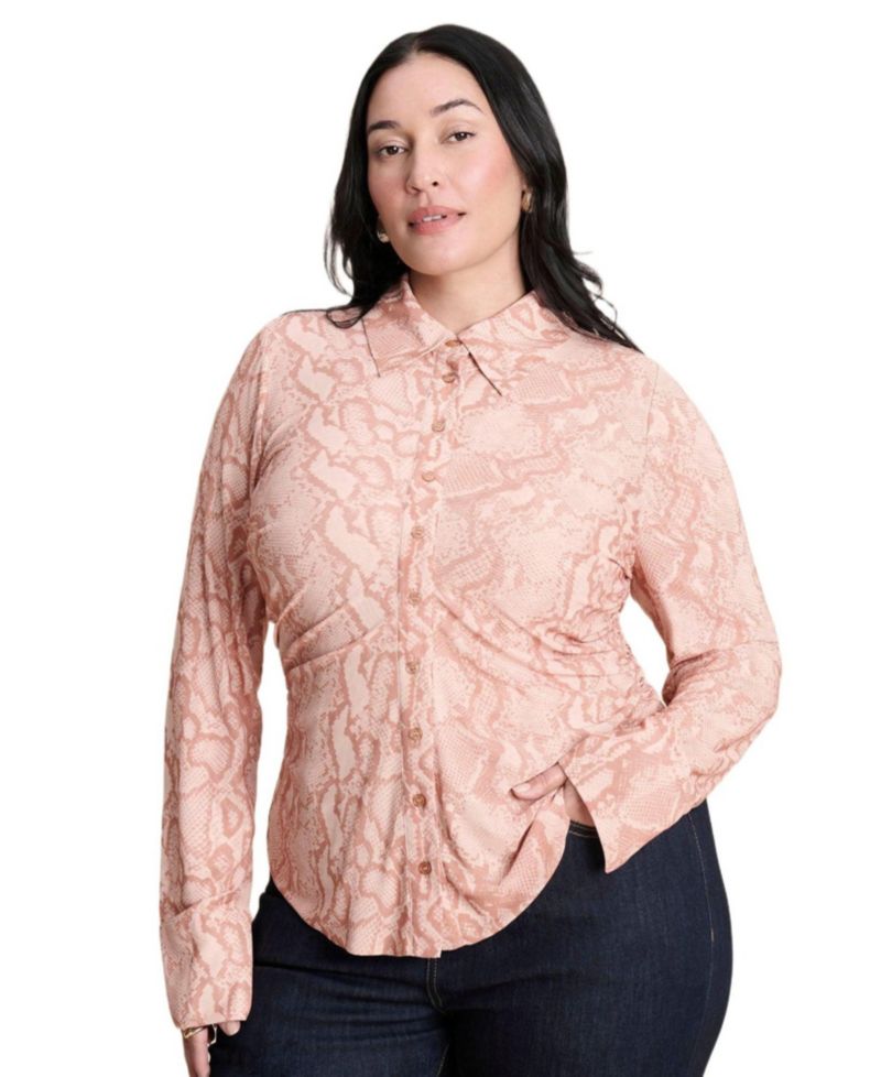Plus Size Printed Button Up Top