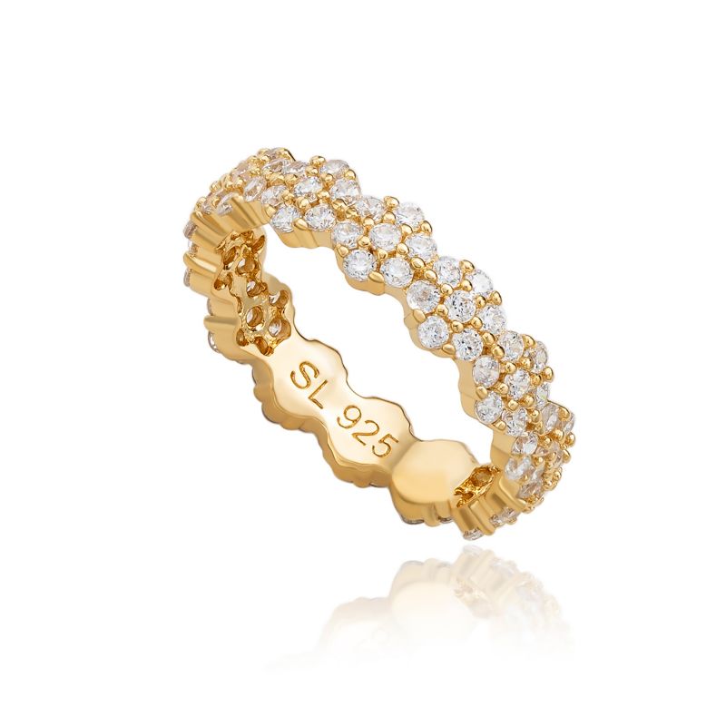 Suzy Levian Sterling Silver Cubic Zirconia Floral Eternity Band Ring
