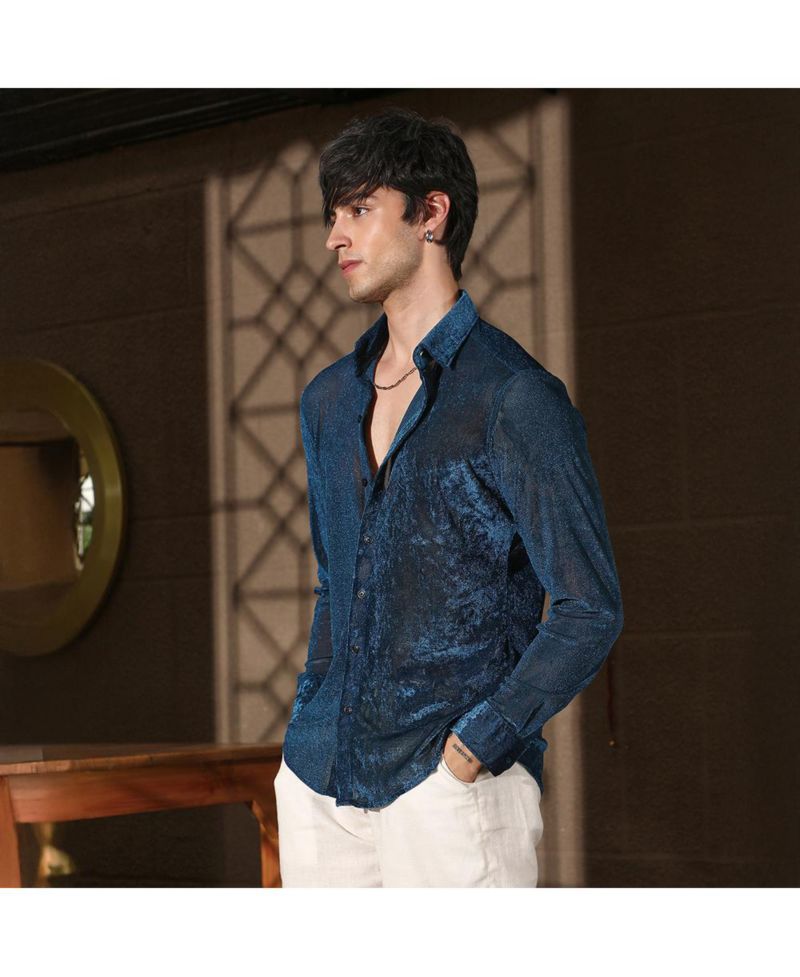 Men's Men 's Solid Velvet Shirt