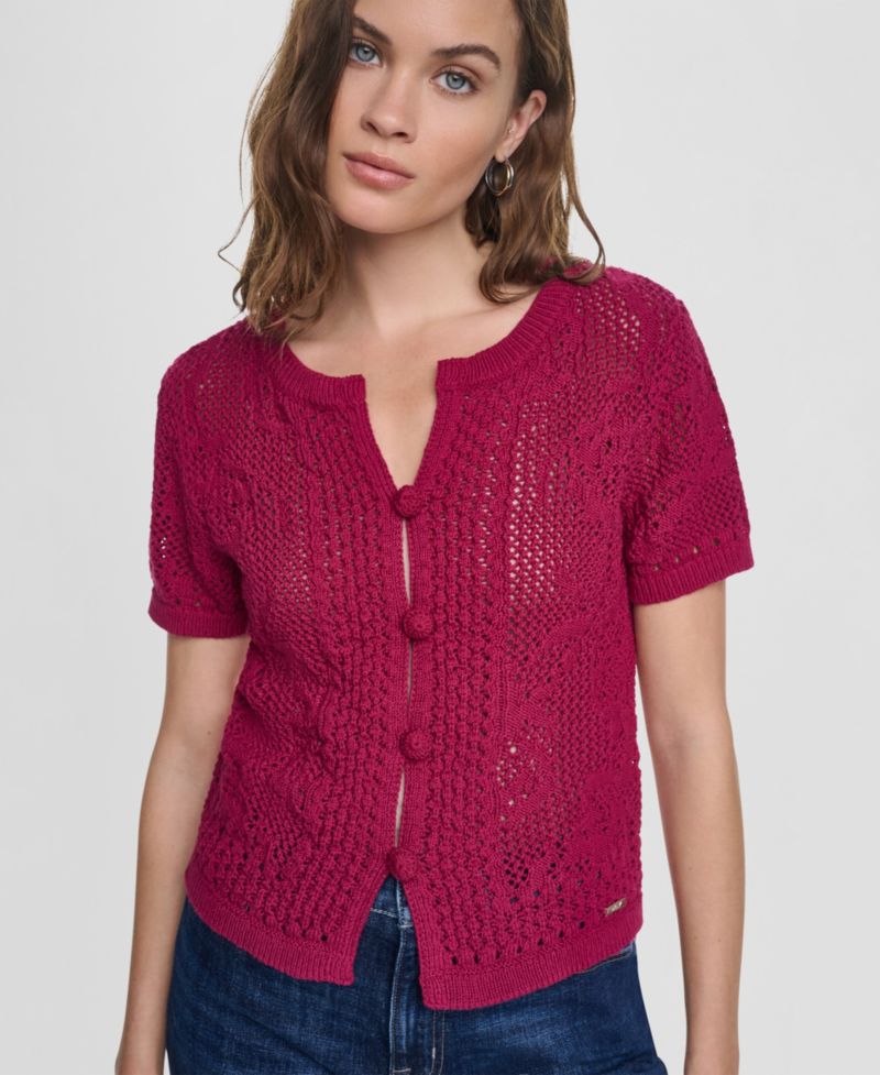 Women's Short-Sleeve Crewneck Cardigan