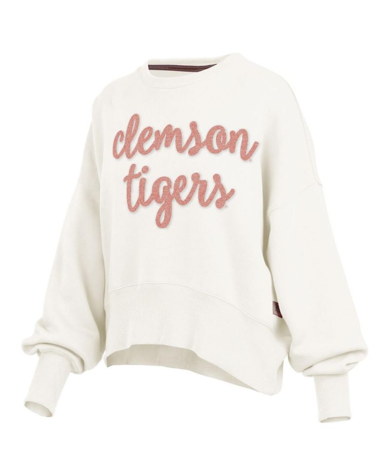 Women's Cream Clemson Tigers Chelsea Oversized Pullover Sweatshirt