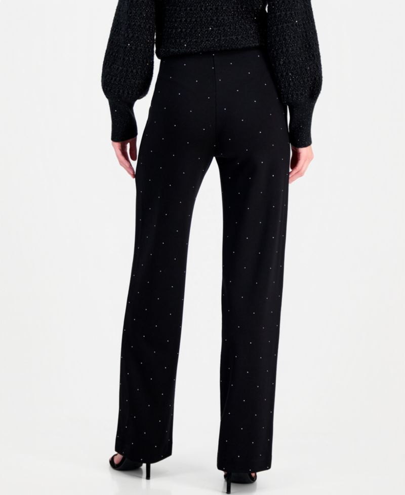 Petite Serenity Embellished High-Waisted Wide-Leg Pants