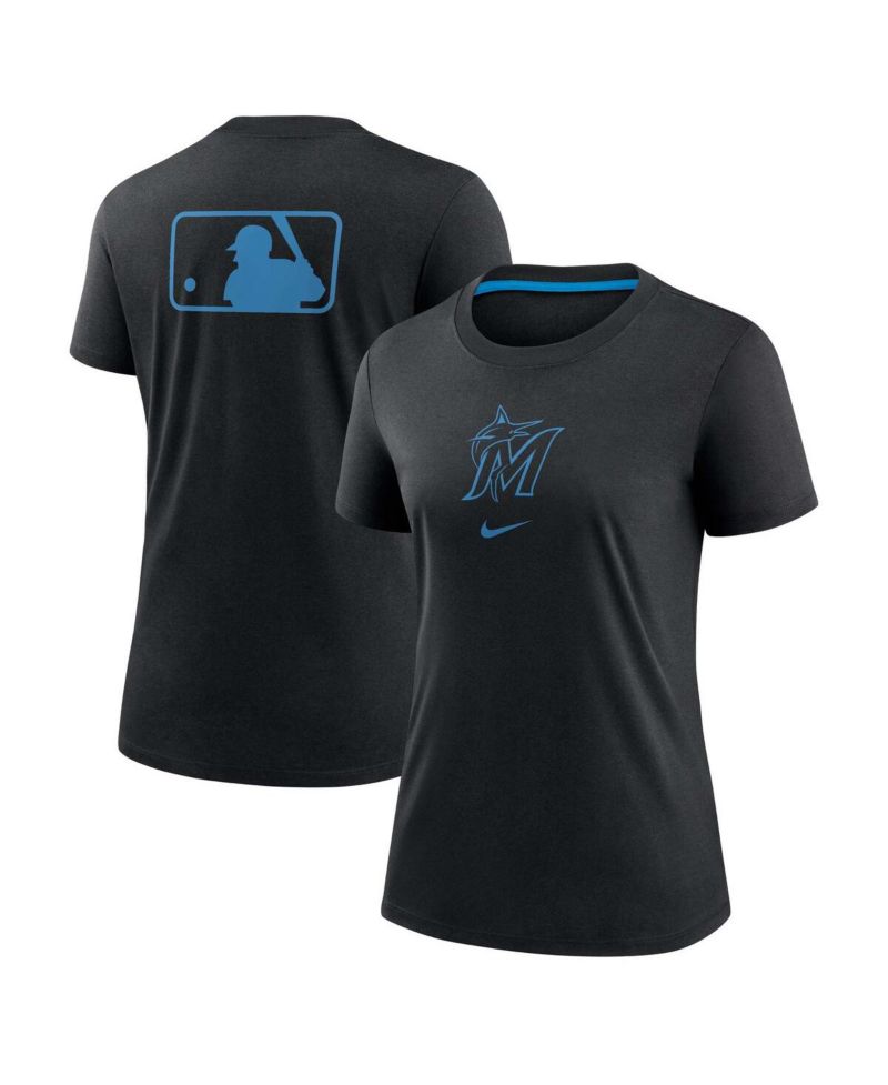 Women's Black Miami Marlins Authentic Collection Early Work Tri-Blend T-Shirt