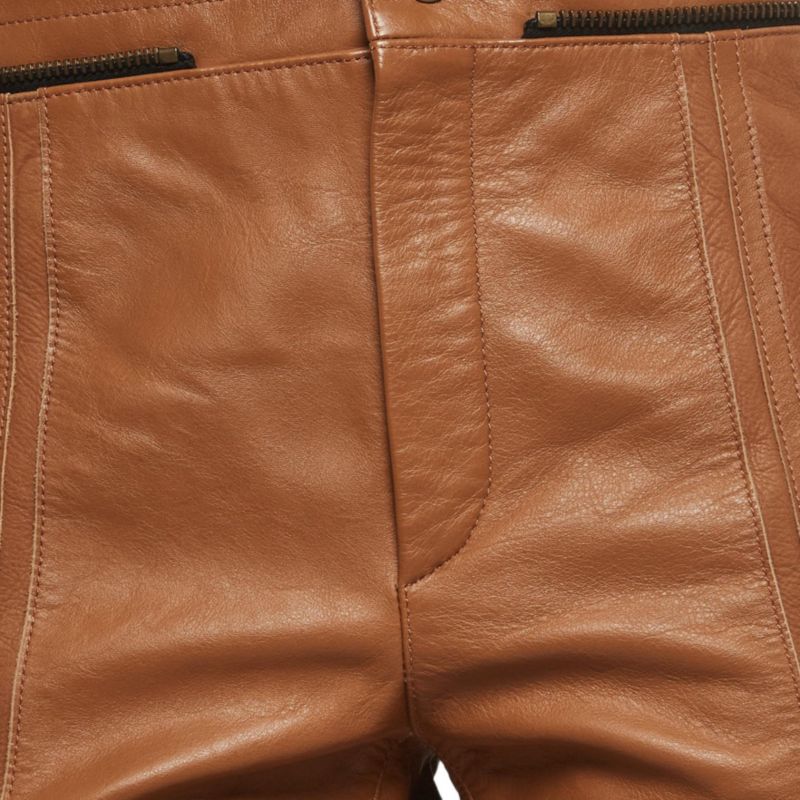 Women's Havana Brown Leather Straight Leg Trousers