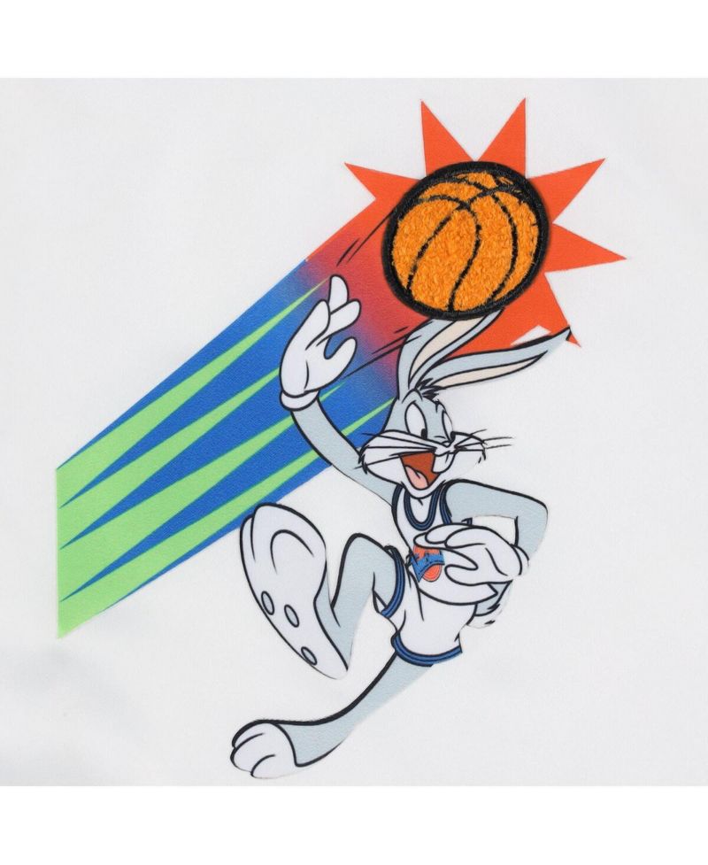 Men's White Looney Tunes Graphic Satin Full-Snap Jacket