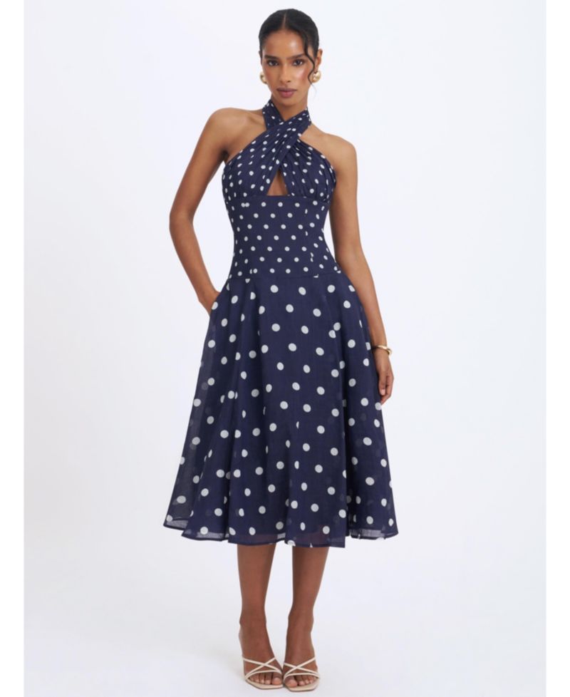 Women's Nuri Polka-Dot Halter A-Line Midi Dress