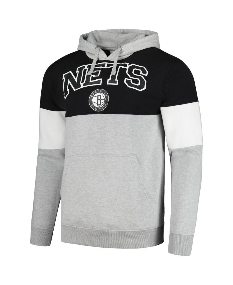 Men's Black Brooklyn Nets Contrast Pieced Pullover Hoodie
